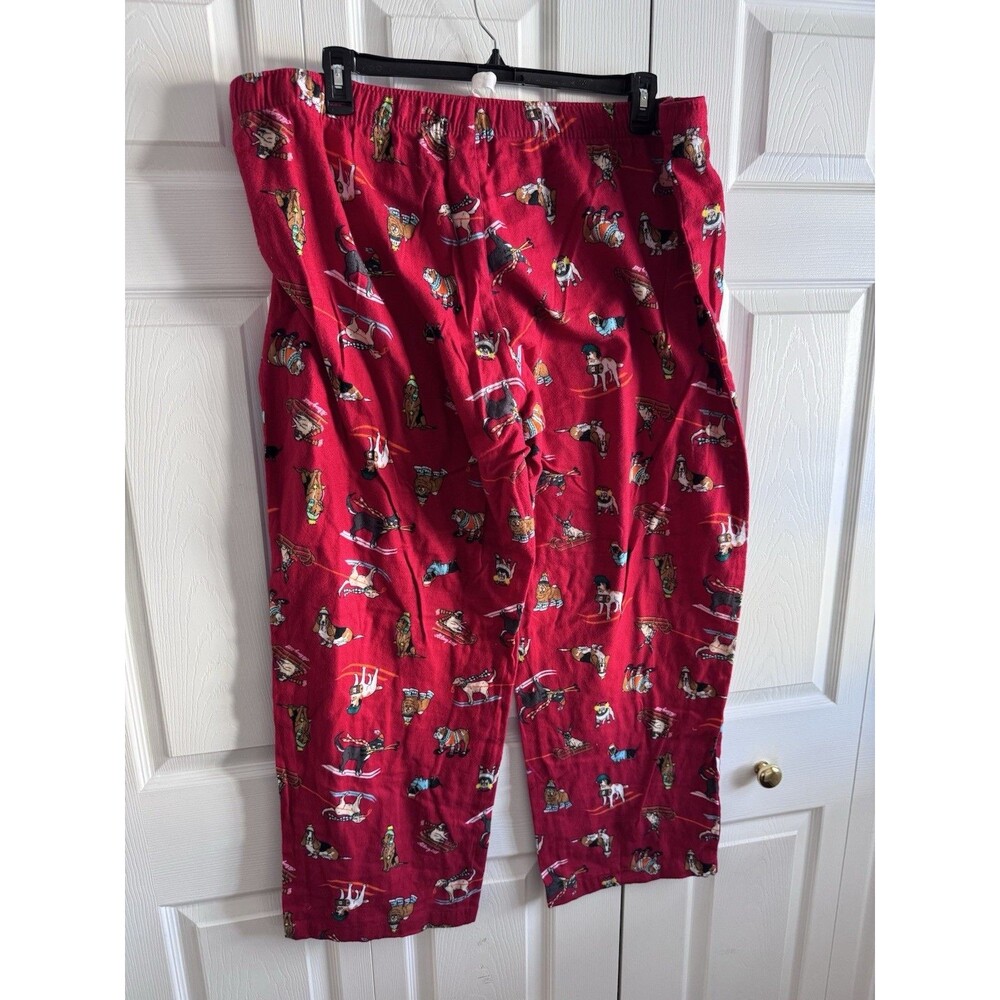 Old Navy Flannel Pajama Bottoms Christmas Dog Skiing Red Plus Size 2X Cotton - Picture 8 of 10